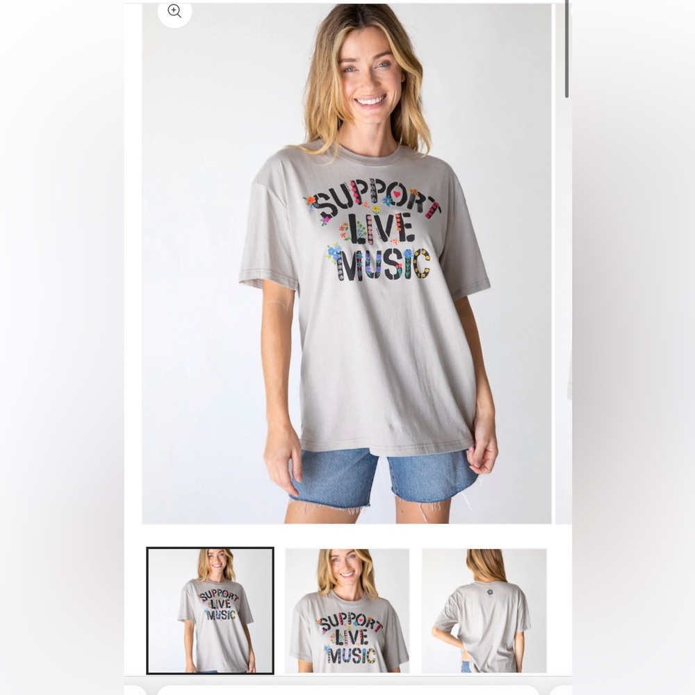 NATURAL LIFE BOYFRIEND Gray T-Shirt with Multicolored Music Design - Picture 2 of 5